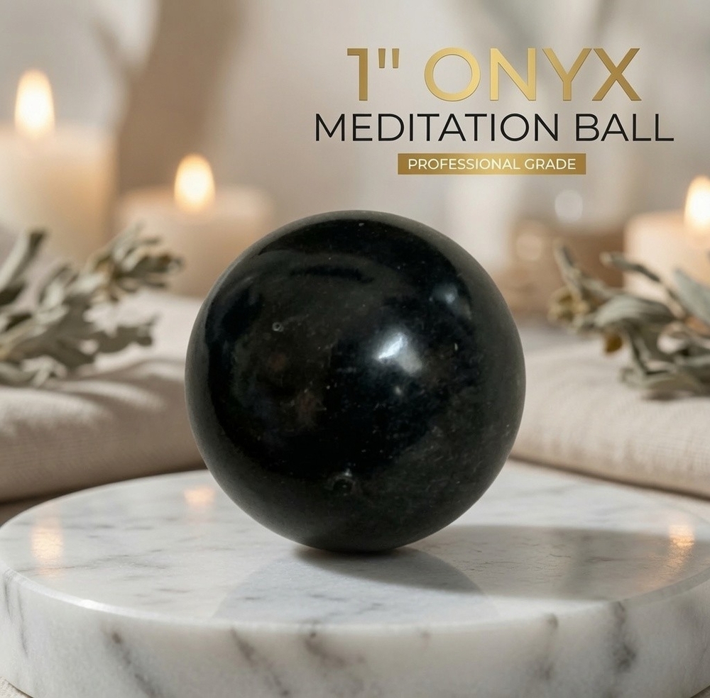 Black Onyx Crystal Sphere SMUDGE Meditation Ball w/ Green Velvet Pouch New